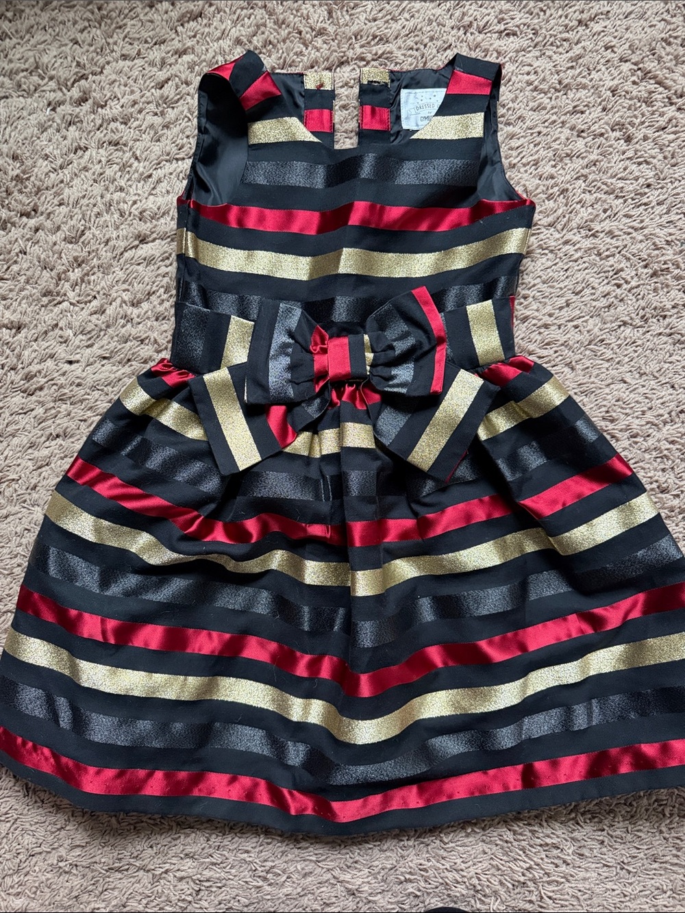 Gymboree Black, Red & Gold Striped Party Dress with Bow Accent